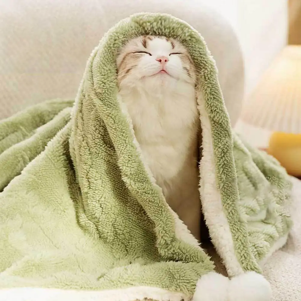 

Утолщенное одеяло для домашних животных, ультрамягкое плюшевое одеяло для кошек, теплый, мягкий, дышащий коврик для сна для собак и кошек, одеяло для котят на зиму