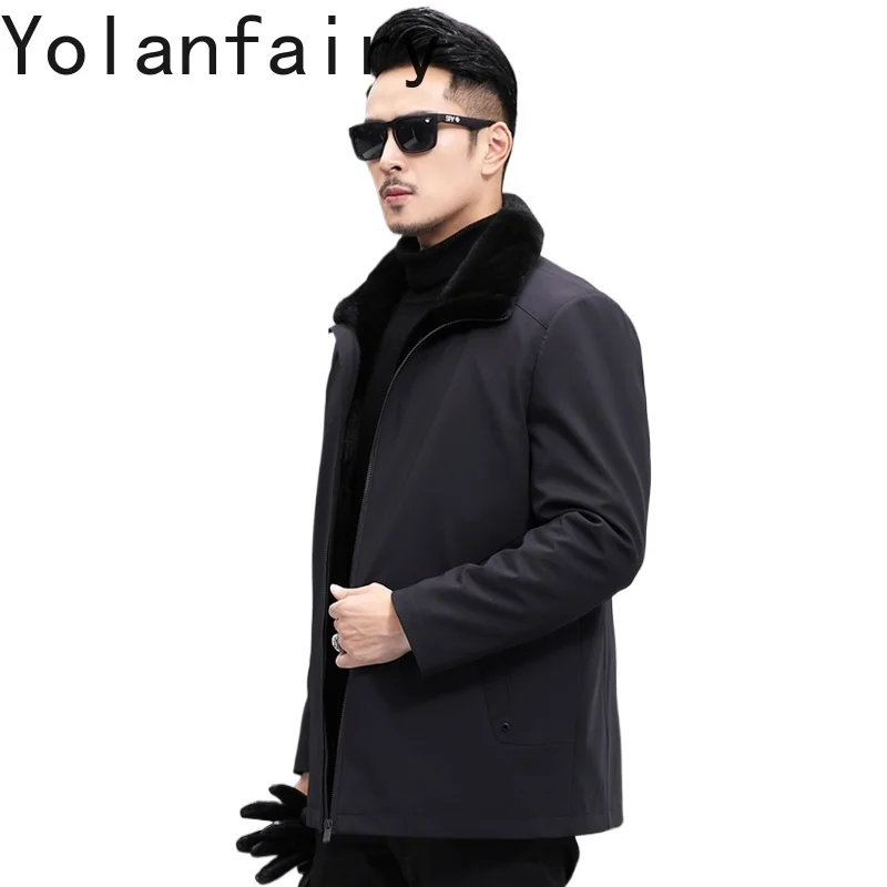 YOLANFAIRY Real Fur Parkas Coat Man Winter High Quality Whole Mink Fur Liner Natural Fur Jacket Casual Business Winter casacos