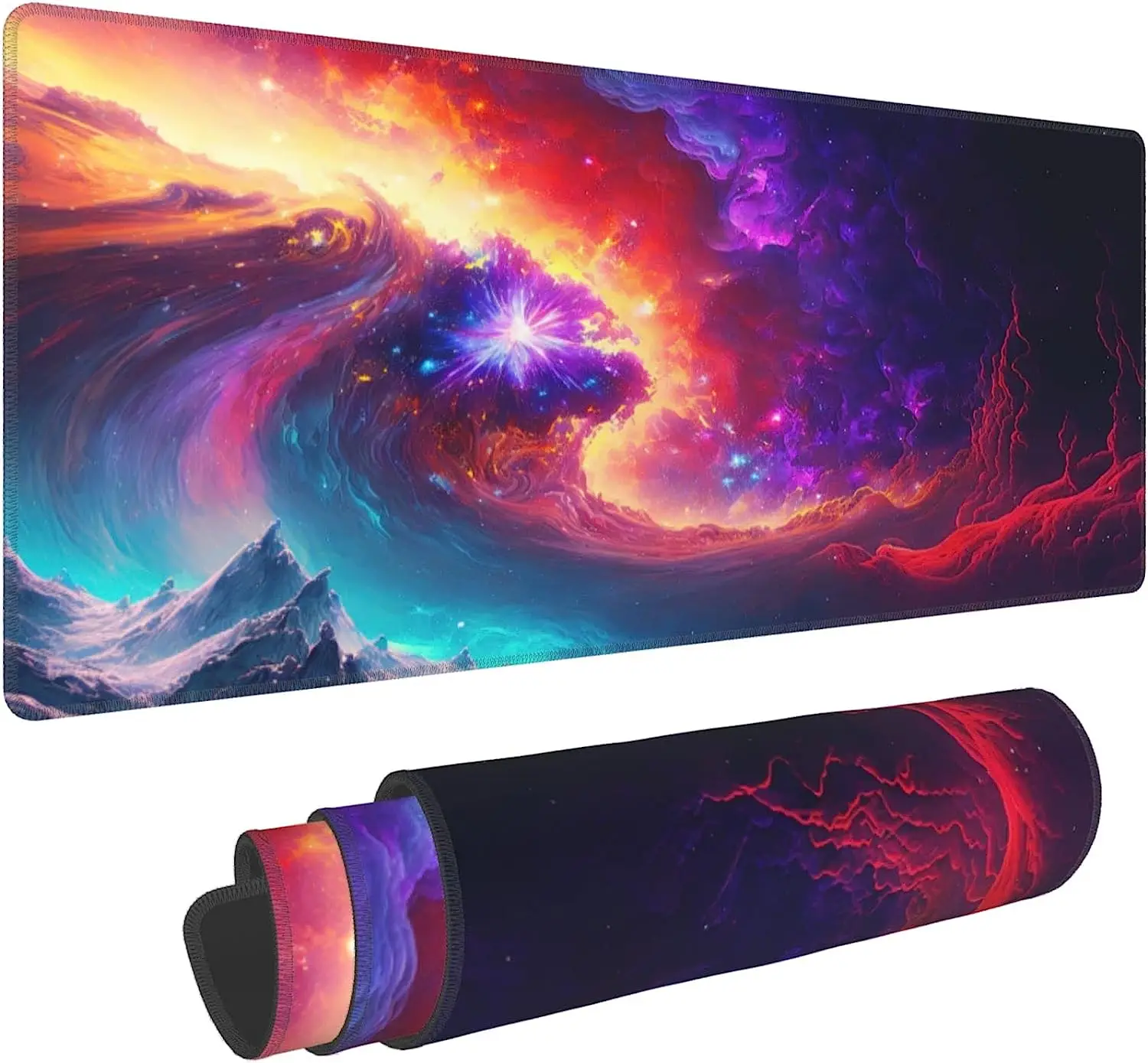 

Galaxy Nebula Vortex Gaming Mouse Pad Extended Mouse Pad Non-Slip Rubber Mice Pads Stitched Edges 31.5x11.8 Inch for Laptop