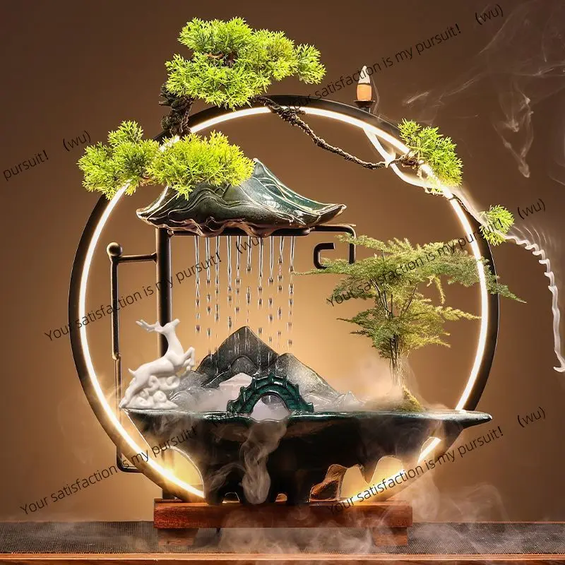 Creative LED light circle countercurrent incense burner attracts wealth, circulating rain curtain home ornaments