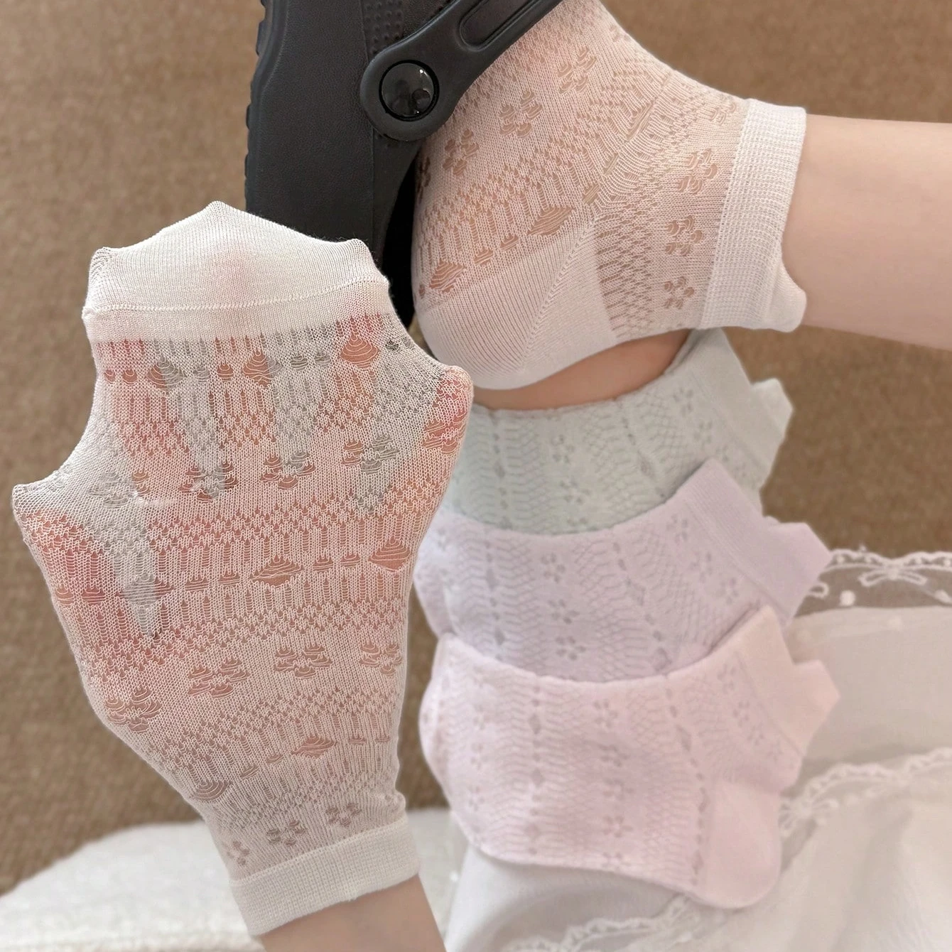 Women Ankle Socks New Fashion Summer Thin Breathable Mesh Cute Socks For Gilrs Solid Color Short Socks Korean Style