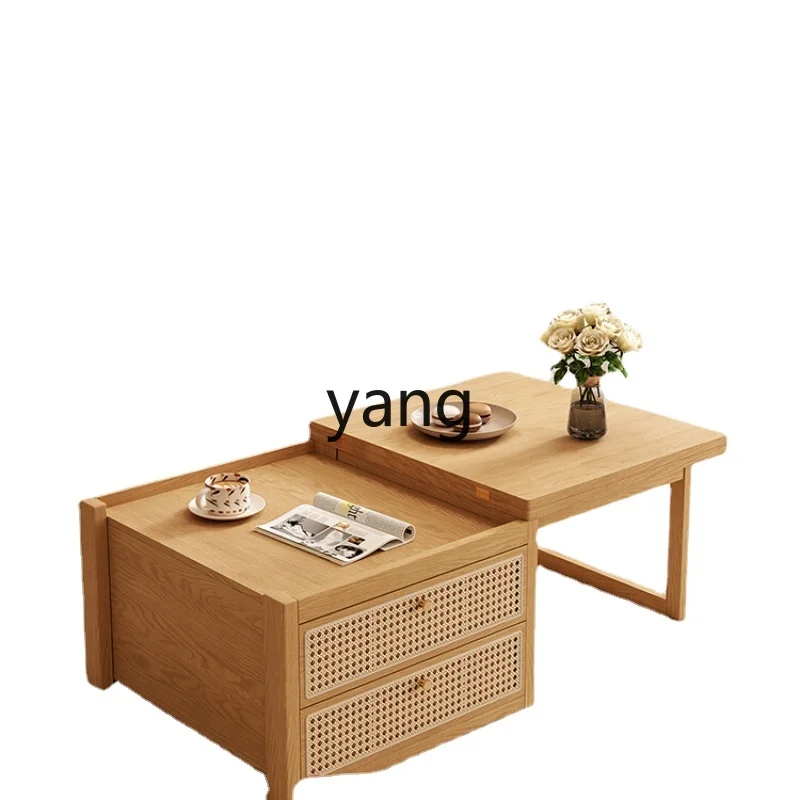 

LMM Small Apartment Modern Simple Solid Wood Lifting Coffee Table Dual-Use Multi-Functional Tea Table Combination