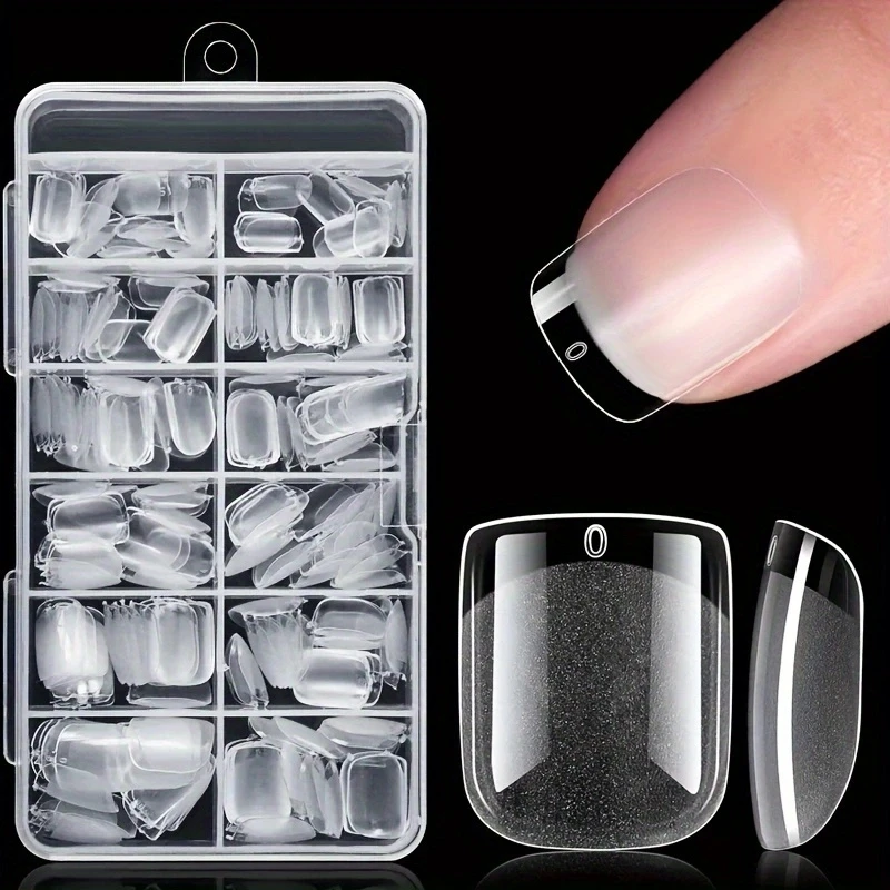 

120pcs Soft Gel Fake Nails Short Square Shape False Nail Tips Half Matte Acrylic Square Fingernails DIY For Women Girls