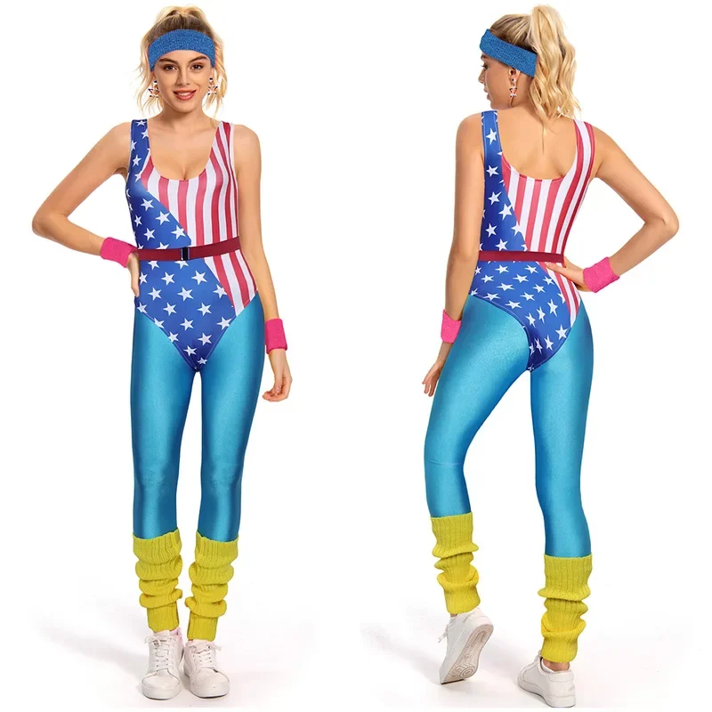 SN556 نمط الرجعية ارتداءها رياضية وتتسابق 80s 90s الهبي ديسكو تأثيري اللون الطباعة زي بذلة ملابس لليوجا مرحبا $@1 واط