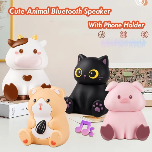 Imagen 2 del producto Mini altavoz Bluetooth con animales bonitos, altavoz inalámbrico Bluetooth 5,2, reproductor de música MP3 portátil con soporte para teléfono para niños y niñas