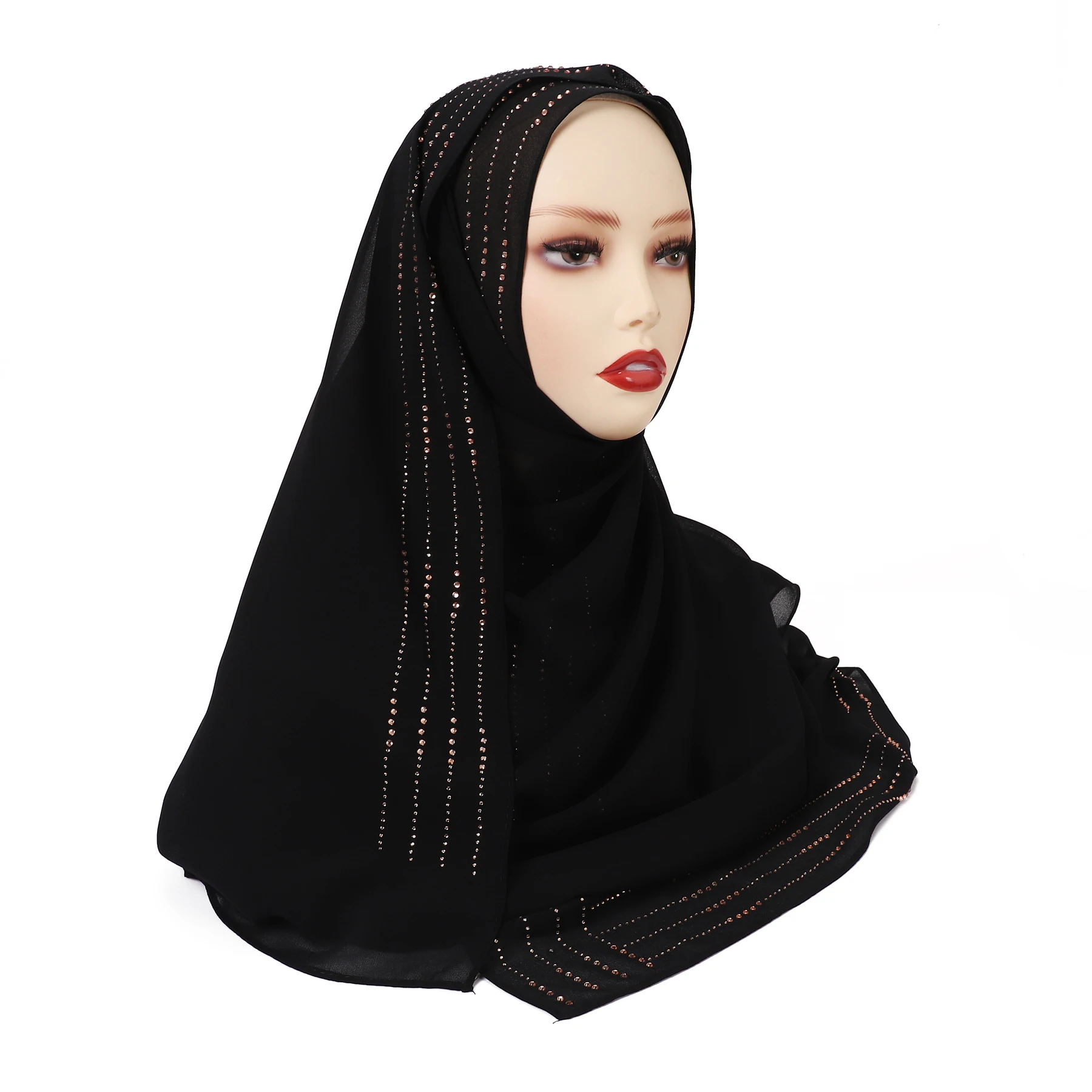 Muslim Bubble Chiffon Hijab Scarf With Rhinestone Luxury Glitter Diamond Muslim Shawl Head Wrap