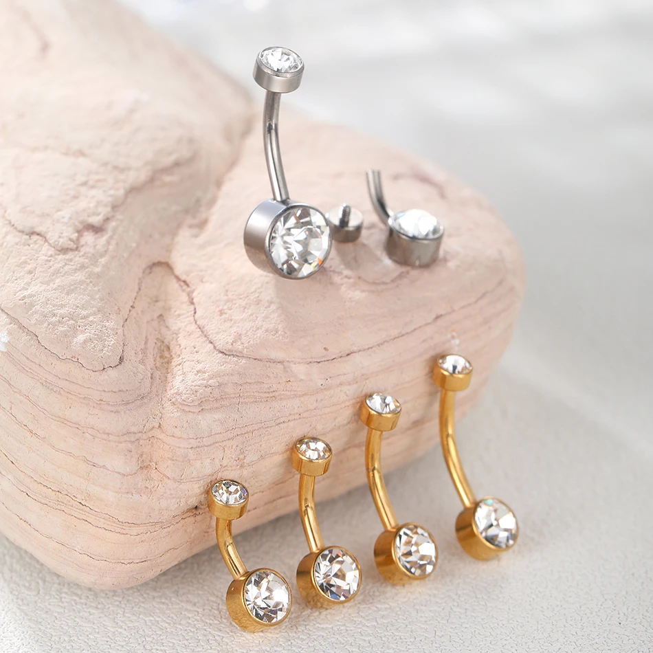 10pcs/lot Titanium 14G Bezel CZ Belly Button Rings For Women Body Piercing Jewelry Internally Thread Zircon Navel Piercing Rings