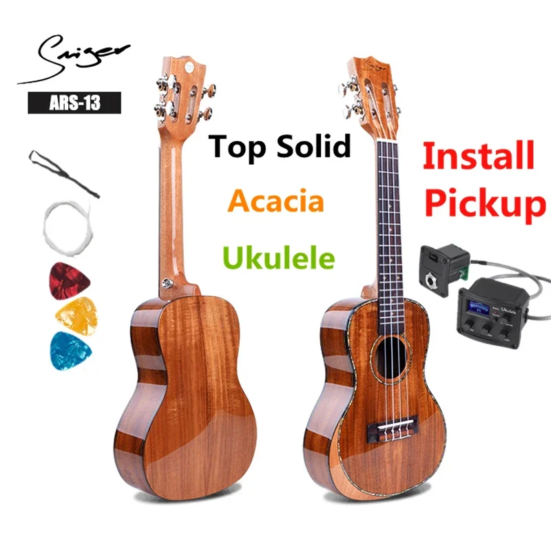 

Ukulele 24 Inch Top Solid Acacia Mini Electric Concert Acoustic Guitar 4 Strings Ukelele Install Pickup High-gloss Wood Colour