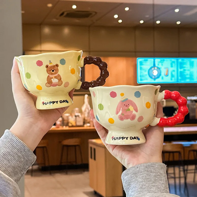 Specially Beautiful Mark Cup, Cute Ceramic Cup for Girls, with Spoon and Small Flower Cup, High Design Sense, A Gift for Girls