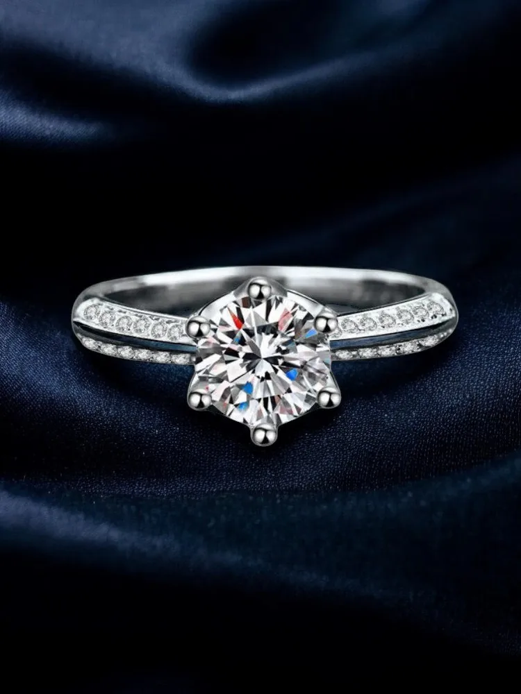 MoisaLuxe Official Store GRA Moissanite Sterling 925 Silver Microset Six-claw Moissanite Diamond Women's Simple Style Ring
