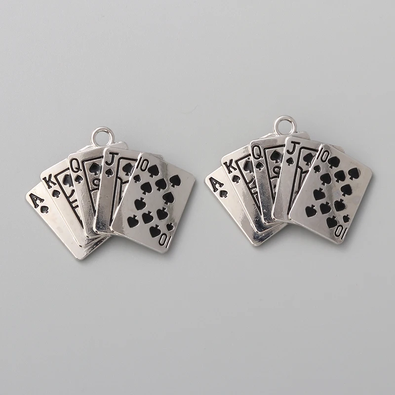 2pcs Playing Cards Poker Enamel Charms Silver Color Enjoy Punk Pendants For Making Handmade DIY Findings Jewelry Accessories