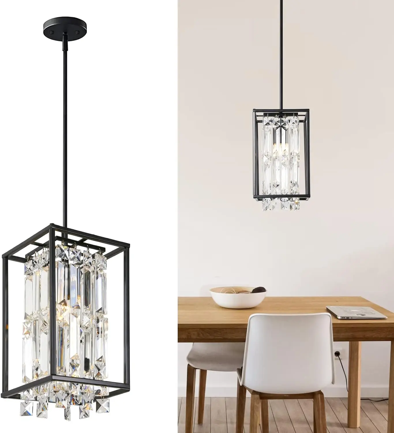 1-Light Kitchen Island Lighting,Modern Crystal Black Pendant Light Fixture,Adjustable Pendant Hanging Light for Dining Room