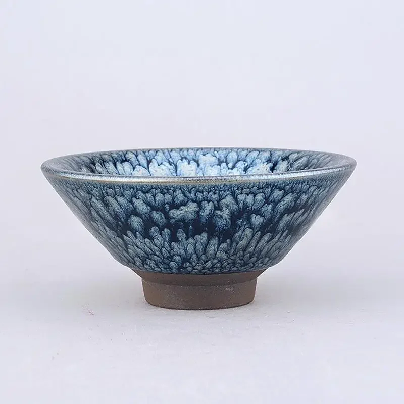Jian zhan Flower Bloom Tenmoku Tea Cup Natural Clay Glaze Fired in Kiln under 1300 Celcius Porcelain Tea Bowl