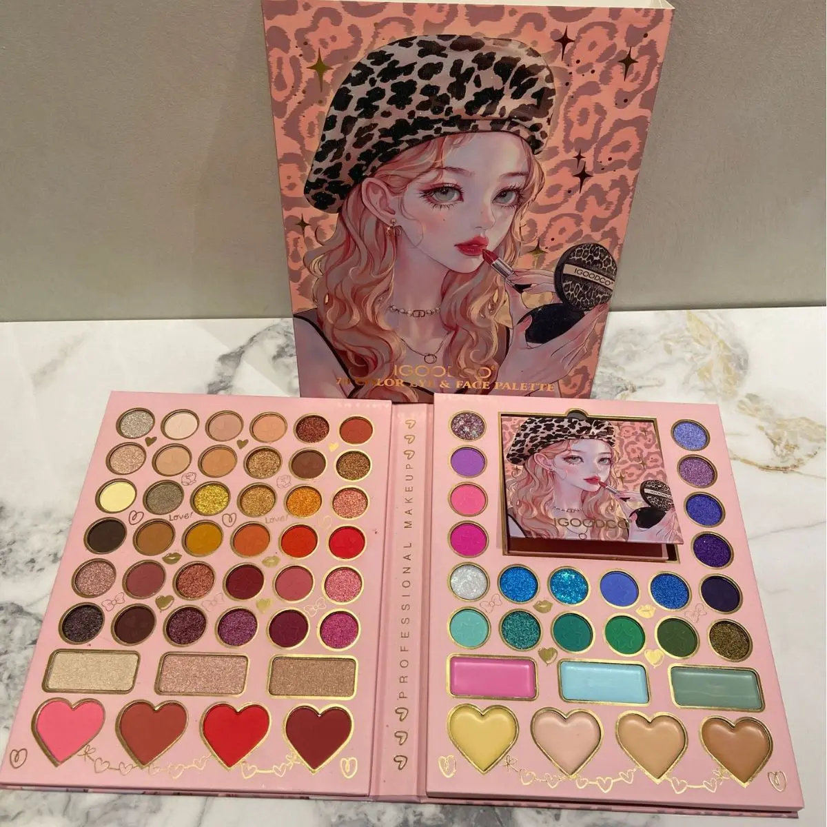 New 70-Color Sweetheart Eyeshadow Palette Set, Matte & Shimmer Shades with Brush, Vibrant Makeup Collection