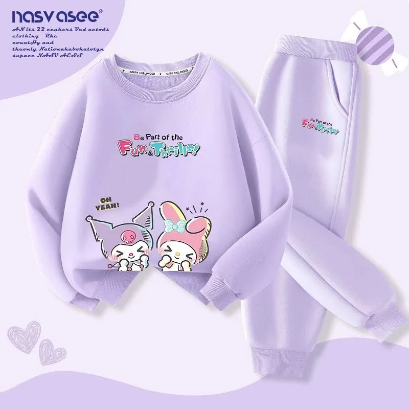 

Autumn Baby Girl Clothes Set Children Sanrio Kuromi Cartoon Print Sweatshirt and Pants Two Pieces Suit Kid Long Sleeved Suit