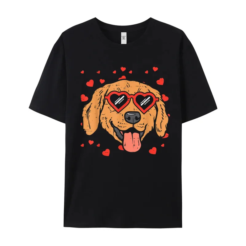 Discount Mens T Shirts Round Neck Short Sleeve Cotton Fabric Golden Retriever Face Heart Glasses Tops & Tees Lose Tee-Shirts