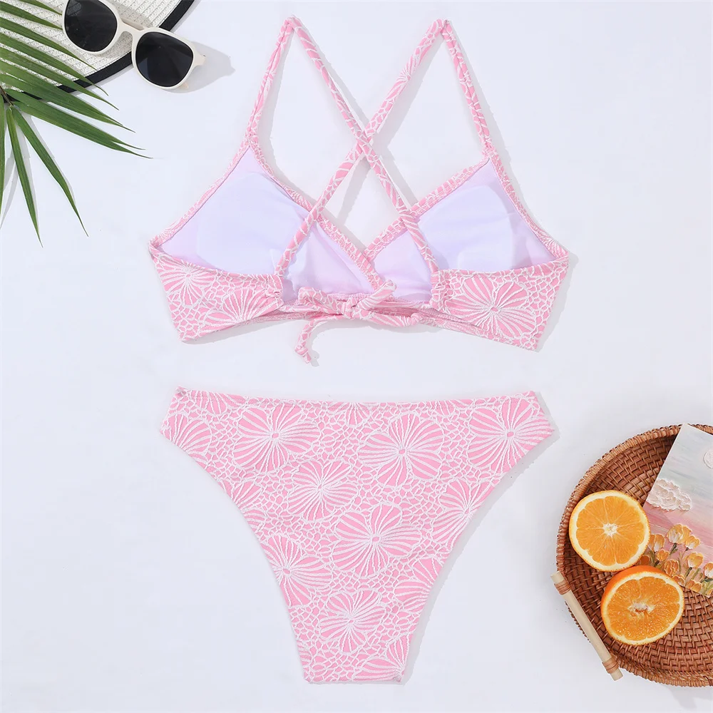 Cute Pink Bikini Floral Jacquard Y2K Micro String Extreme Swimsuit Backless Swimwear Women Beach Outfit Bath Suit Biquini Tangas