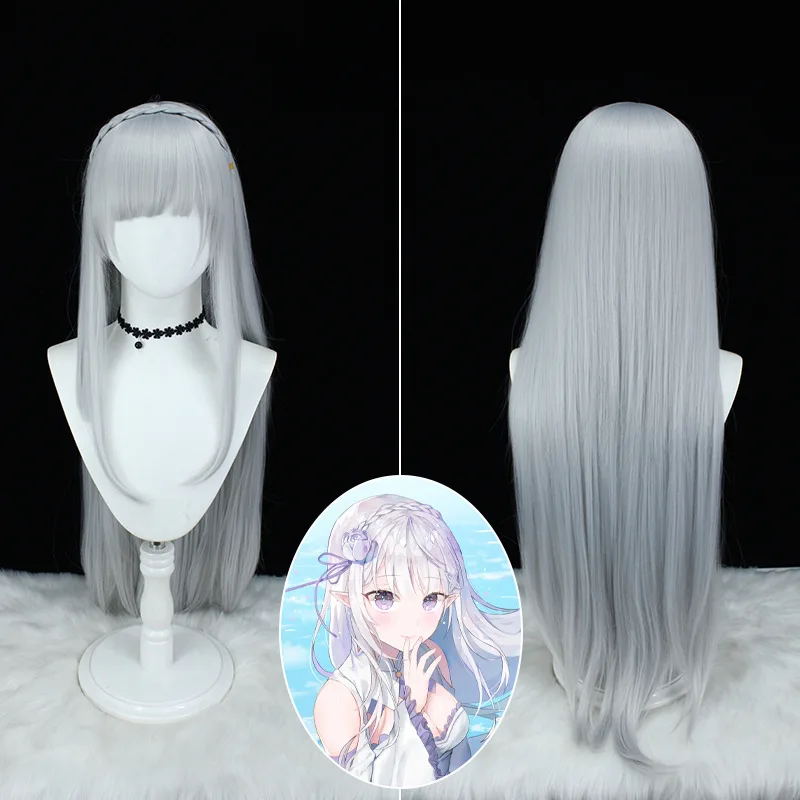 

Anime Re:Life In A Different World From Zero Emilia Cosplay Wigs Silver White Long Braid Wigs Heat Resistant Synthetic Hair