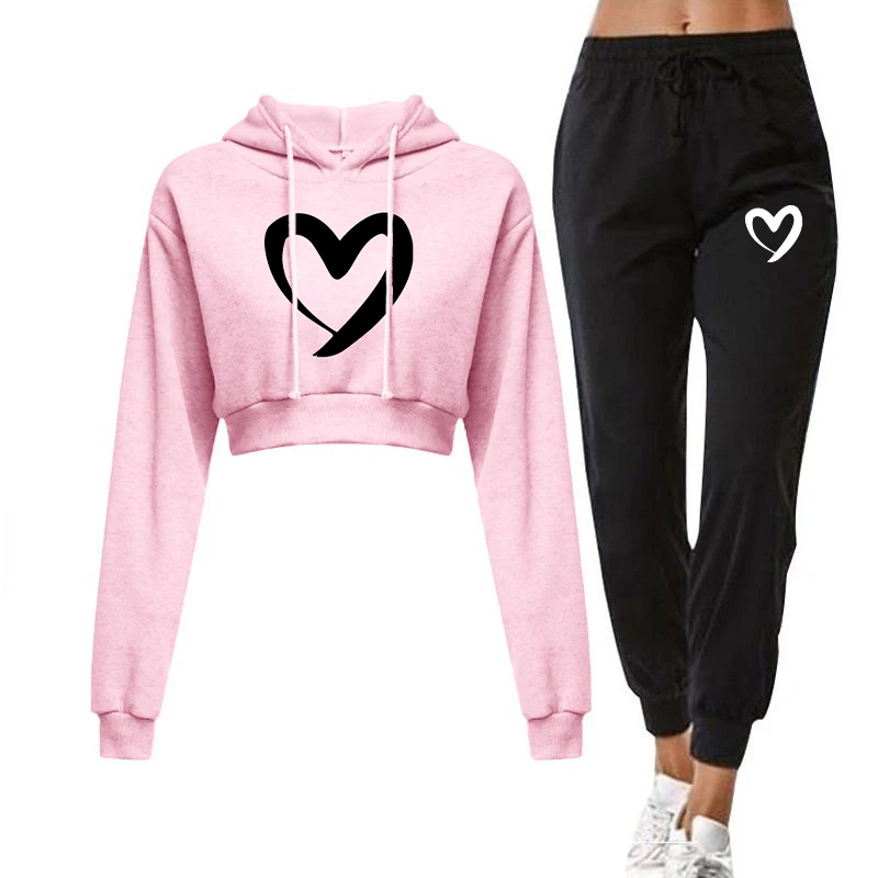 Nieuwe Vrouwen Liefdevolle Print Trainingspak Oversized Hoodie En Broek Casual Sportpak Winter 2-delige Set 10 Kleuren Joggingpak