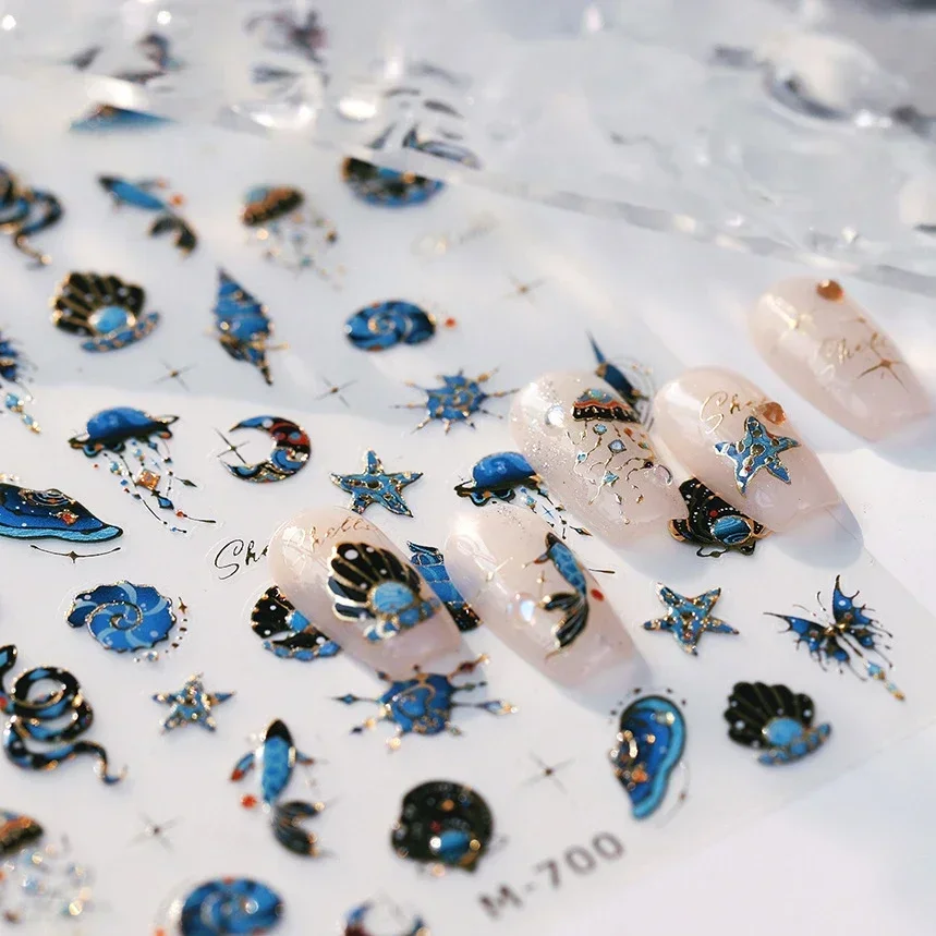 Snake Cartoon Animal Pink Blue 5D Nail Art Stickers Lotus Flower Cross Eyes Star Moon Love Heart Self Adhesive Manicure Decals