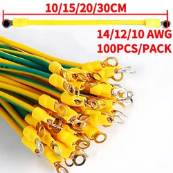 100 PCS Solar Photovoltaic PV Panel Earth Cable BVR 10/12/14 AWG Red Copper Yellow Green Grounding Wire With O Ring Terminal
