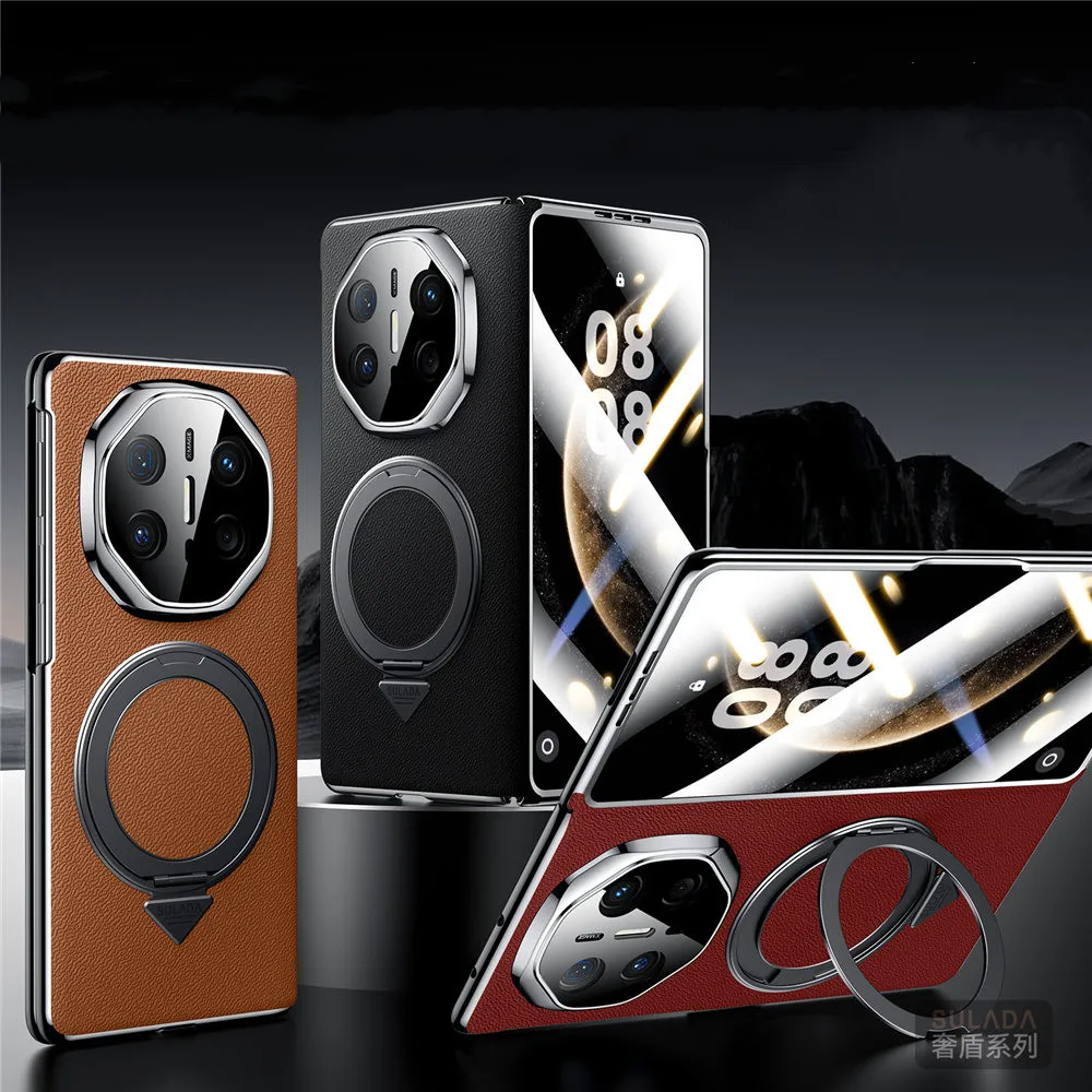 

Magnetic Genuine Cowhide Leather Case For Huawei Mate X6 X5 Glass Film Bracket Cover