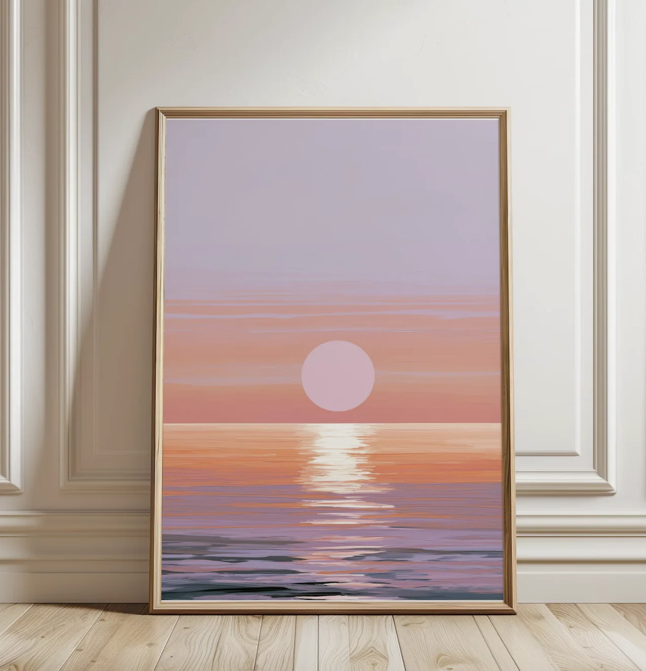 Pastel Sunset Ocean Landscape Canvas Wall Art, Minimal Sea Sunrise Prints Posters for Living Room Bedroom Home Decor