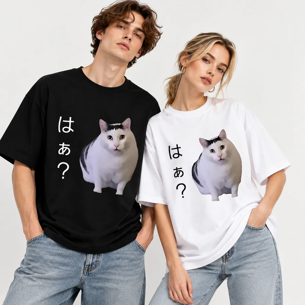Oversized Unisex T Shirt Chubby Funny Cat Meme Graphic TeeText Print Cute Animal Casual Streetwear Cotton Loose Short Sleeve Top