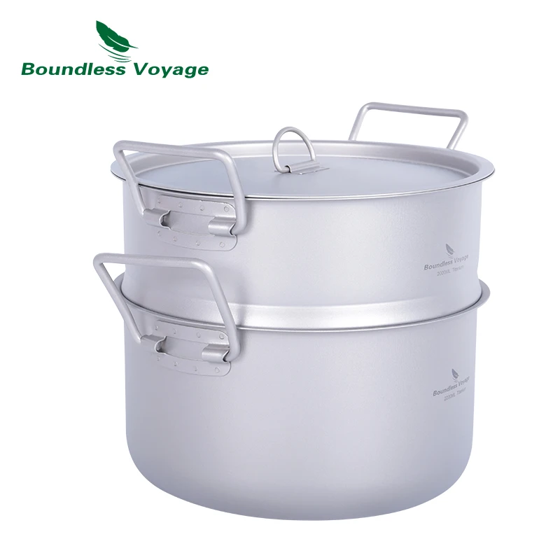 Boundless Voyage Titanium Pot with Steamer Outdoor Ultralight Cooker Tableware Camping Hiking Kitchen Cooking Set