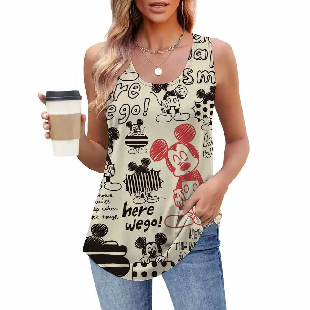 

Disney Mickey Mouse Women's Tank Top O-Neck Tank Top Casual Summer Sleeveless Street Clothing
