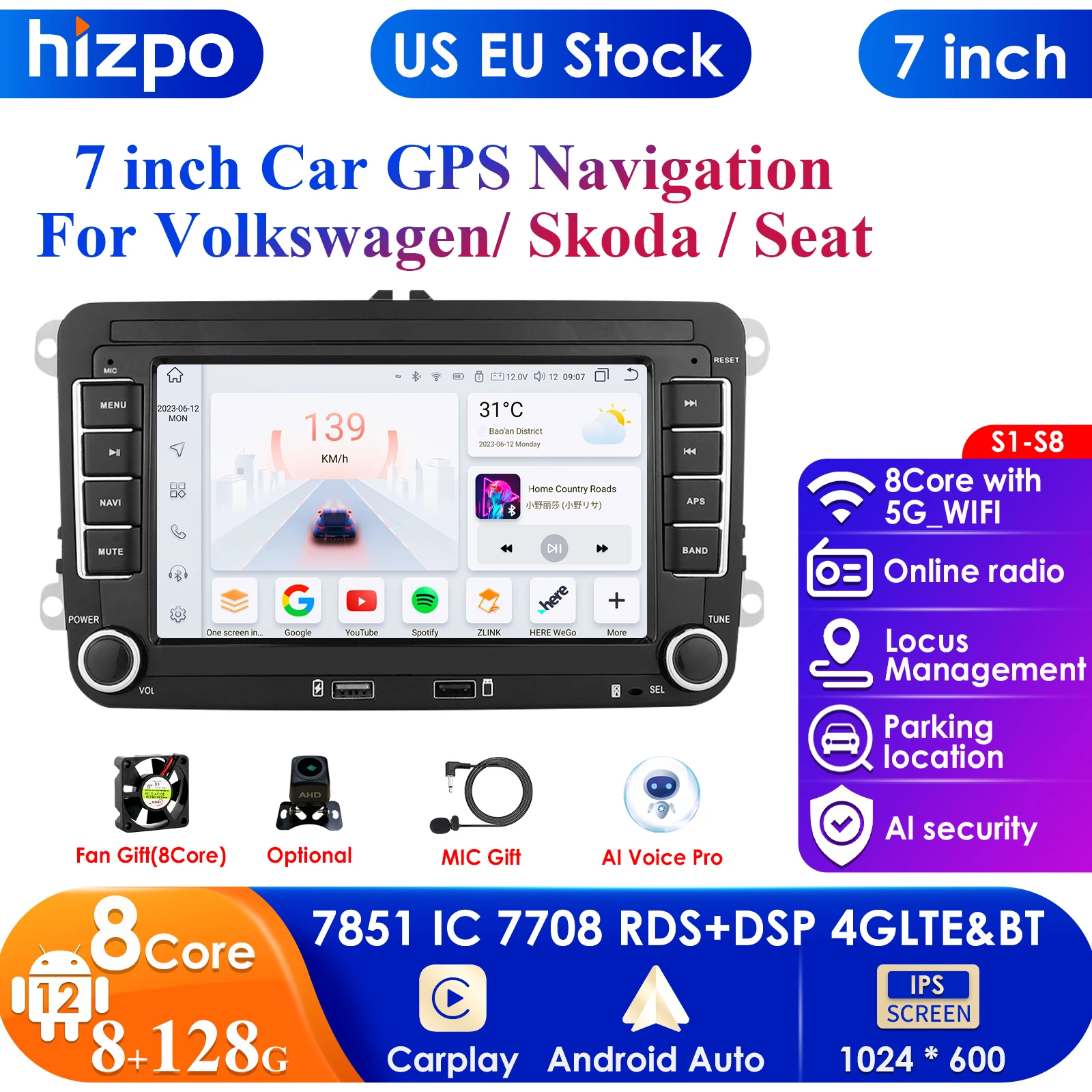 

2Din Car Radio Android for Volkswagen Golf 5 6 Polo Passat B6 B7 CC Skoda Jetta Universal Muiltmedia Carplay Wifi GPS Navigation