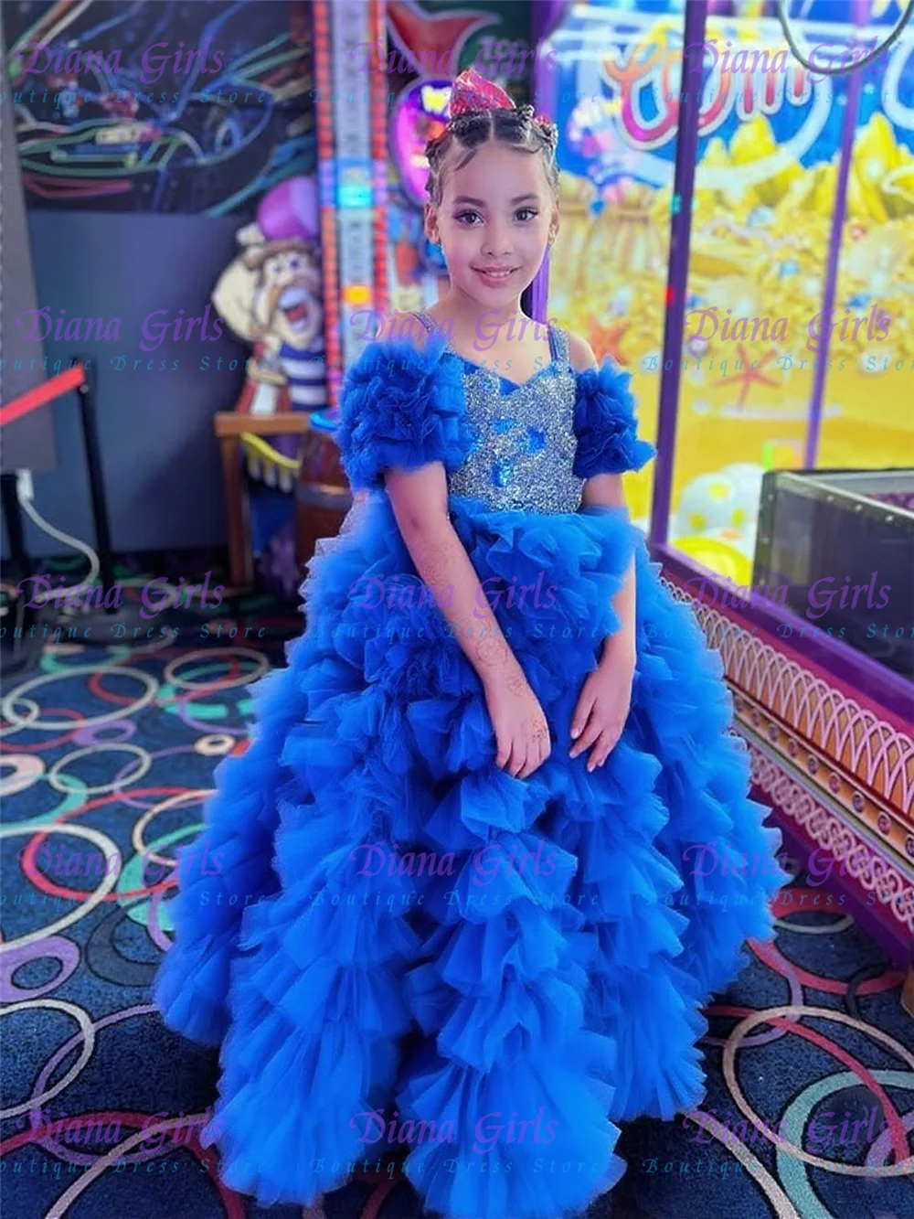 

Gorgeous Blue Flower Girl Dress Quality Tulle Fluffy Layering Applique For Little Princess Wedding Birthday Party Evening Gowns
