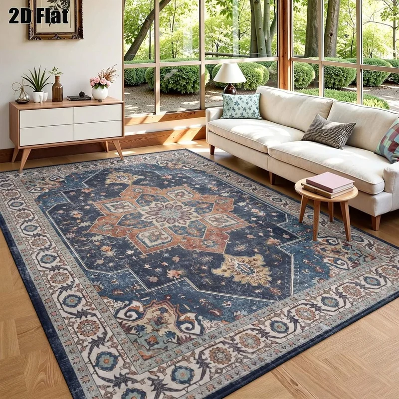 1Pc American Retro Persian Pattern Carpet, Machine Washable, Personalized Decoration, Essential for Light Luxury Home, Suitable for Living Room, Bedroom, Entryway, Office, Corridor