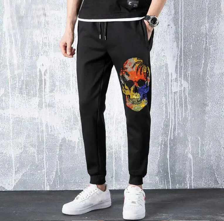 

Men Clothing pants pure cotton Men's Streetswear long pant Sweatpants Brand Rhinestone