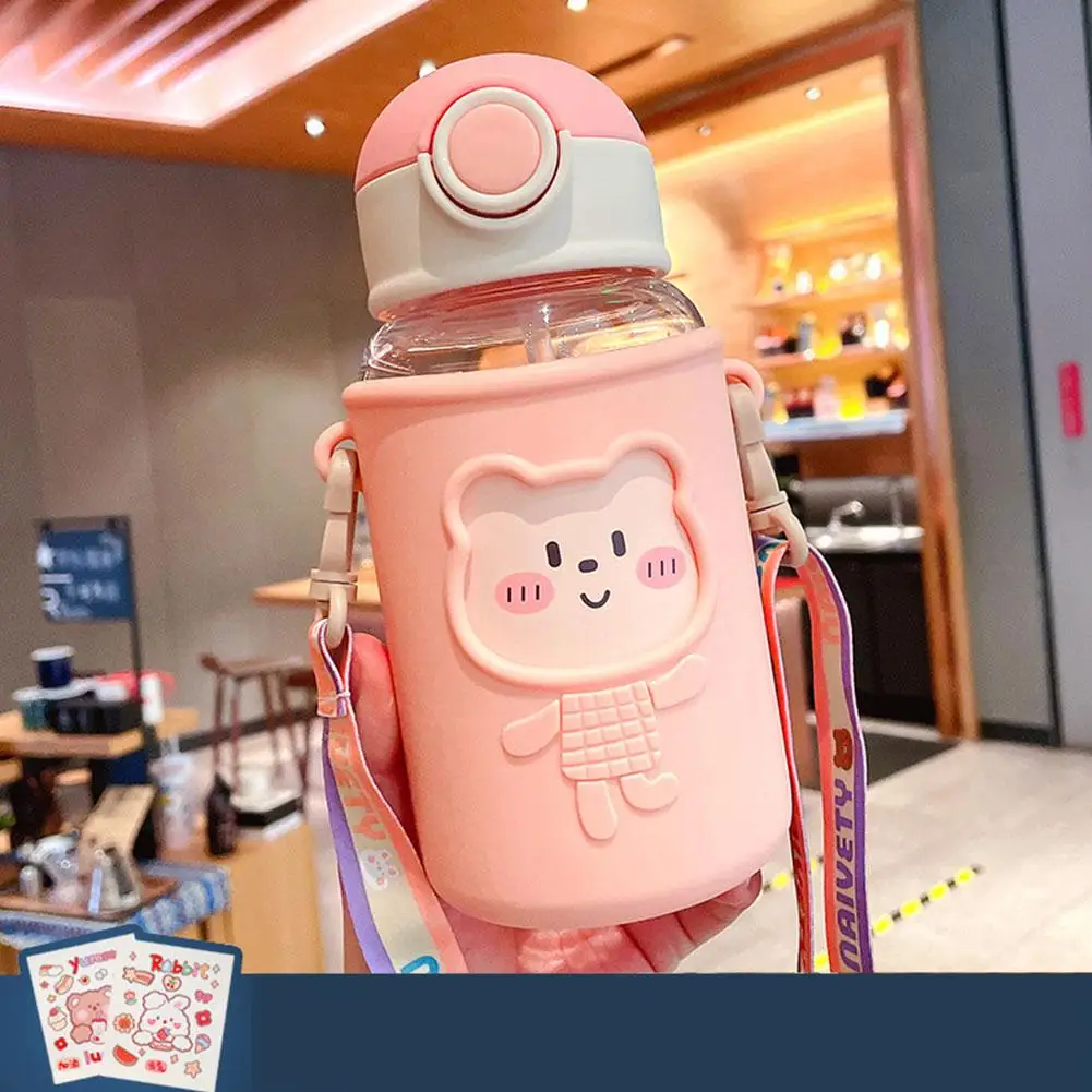 Kids Water Sippy Cup With Straw Bear Leakproof Water Capacity Drink Cup Bottle Lovely Portable Outdoor Bottles High M2m6