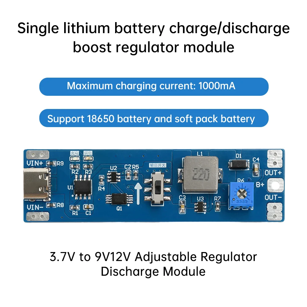 3.7V to 9V 12V 18650 Lithium Battery Boost Step Up Module UPS Uninterruptible Power Supply Module Charge Discharge Integrated