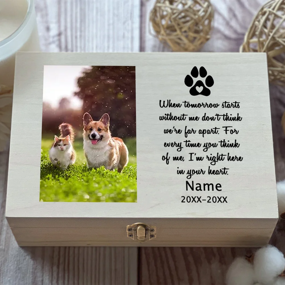 Personalized Pet Urn Customize Name Pet Memorial Urns for Cat Pet\'s Photo Custom Ashes Wooden Keepsake Memory Funeral Box