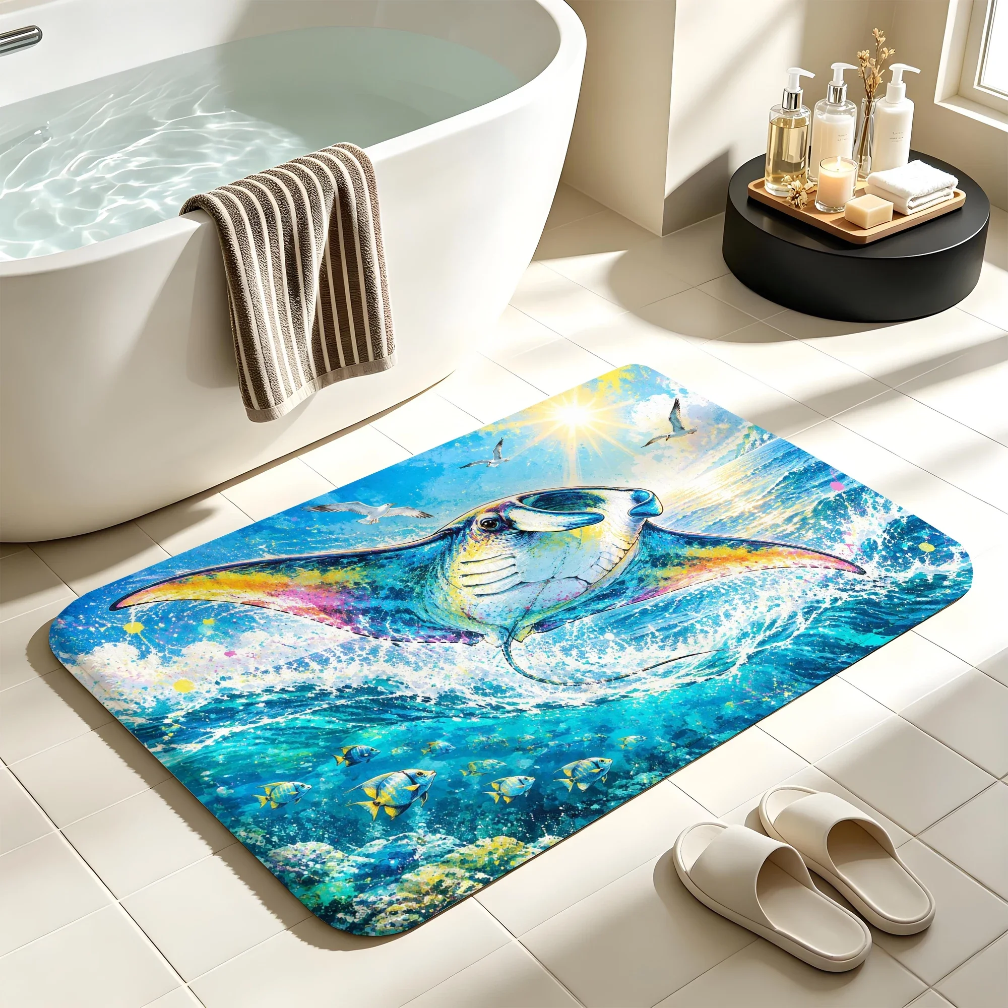 Sea turtle Bath Mat Water Absorbent Quick Dry Anti-Slip Shower Rug Floor Carpet for Bathroom Home Decor