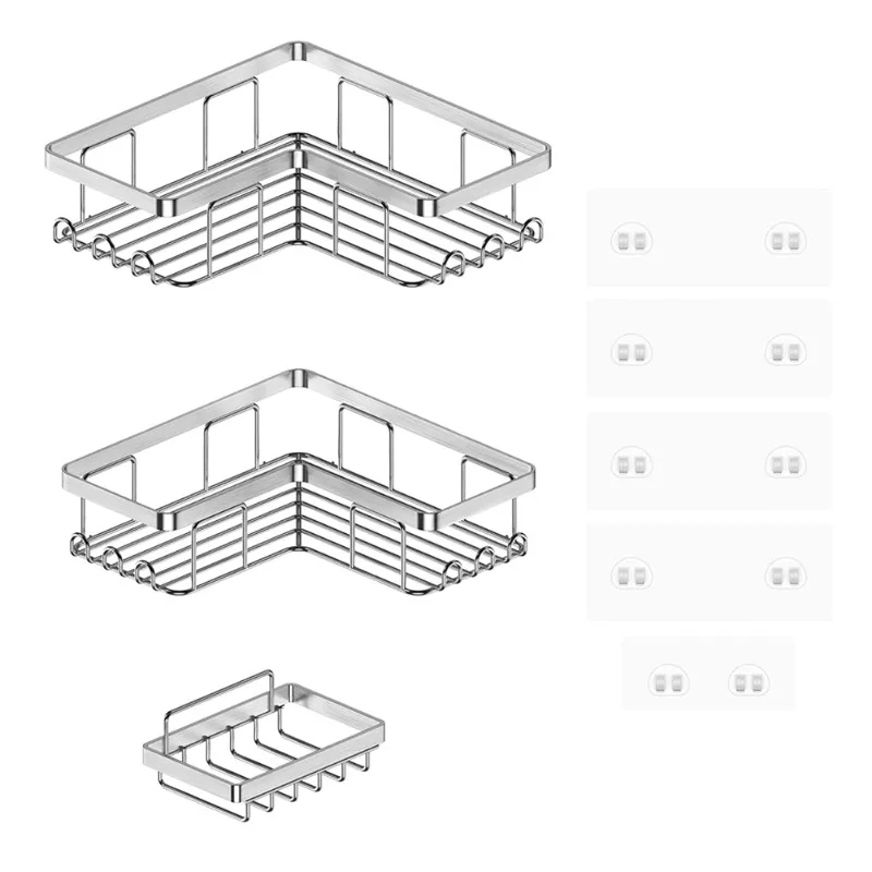 

【CHRISTMAS 】Ударная корзина с держателем для мыла, клейкий органайзер для ванной комнаты из 2 упаковок из нержавеющей стали