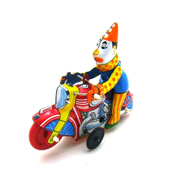 [Funny] Adult Collection Retro Wind up toy Metal Tin clown on a moroncycle show acrobatics Clockwork toy figures vintage toy