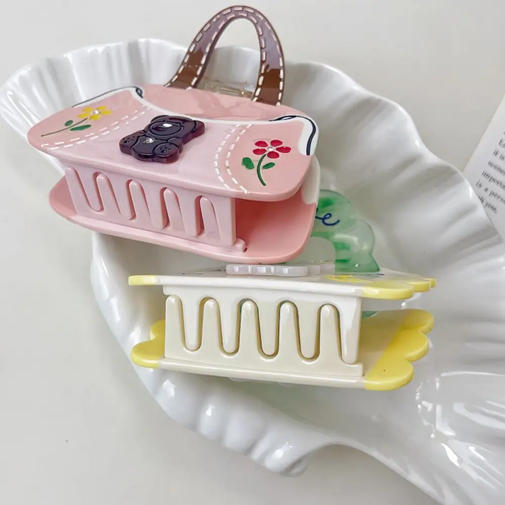 

Acetic Acid Acetate Hair Claw Flower Grab Clip Cartoon Bear Hair Clip Mini Handbag Shape Headdress Rhinestone Hairpin Female