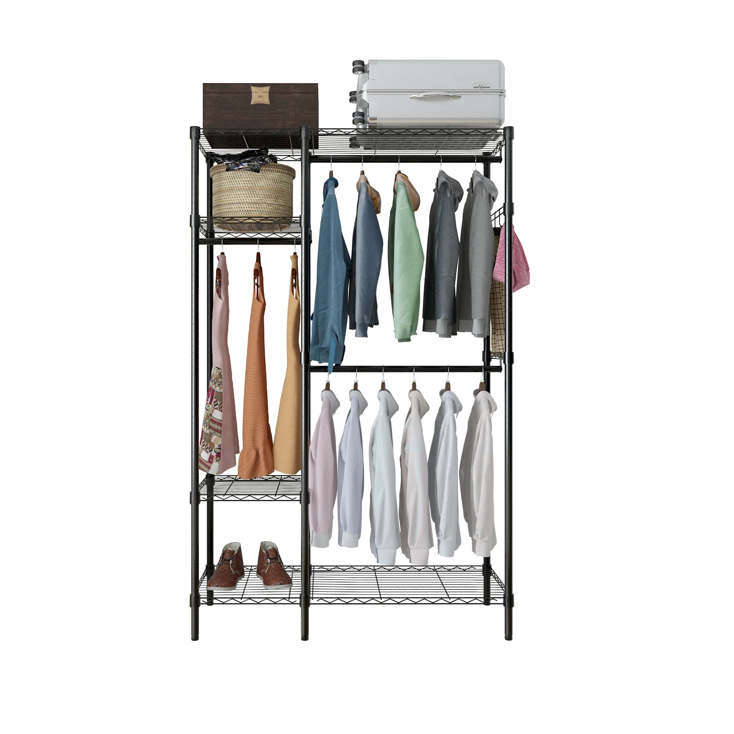 Closet Organizer Metal Garment Rack Portable Clothes Hanger Home Shelf