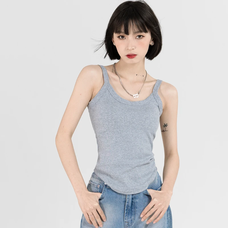 

Camisole Women's Cotton American Retro with Chest Pad Bottoming Summer Outer Wear Inner Wear Exercise Sleeveless Backless Top