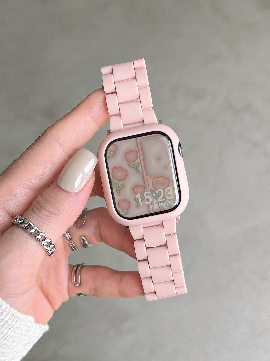 حزام ساعة + حافظة + زجاج لساعة أبل 44 مللي متر 40 مللي متر 38/42 مللي متر سوار الحلوى iwatch Ultra2 49 مللي متر سلسلة 9 8 7 6 5 4 3 Se 41 مللي متر/45 مللي متر