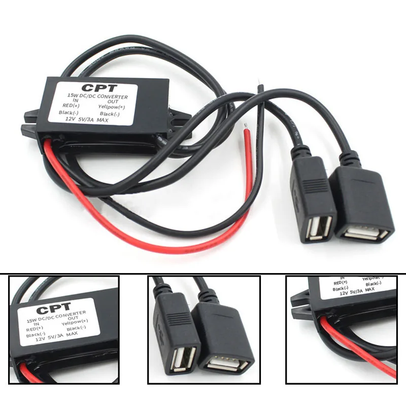 12v To 5v Car Charging Dual Usb Buck Adapter Navigator Tachograph On-board Power Converter