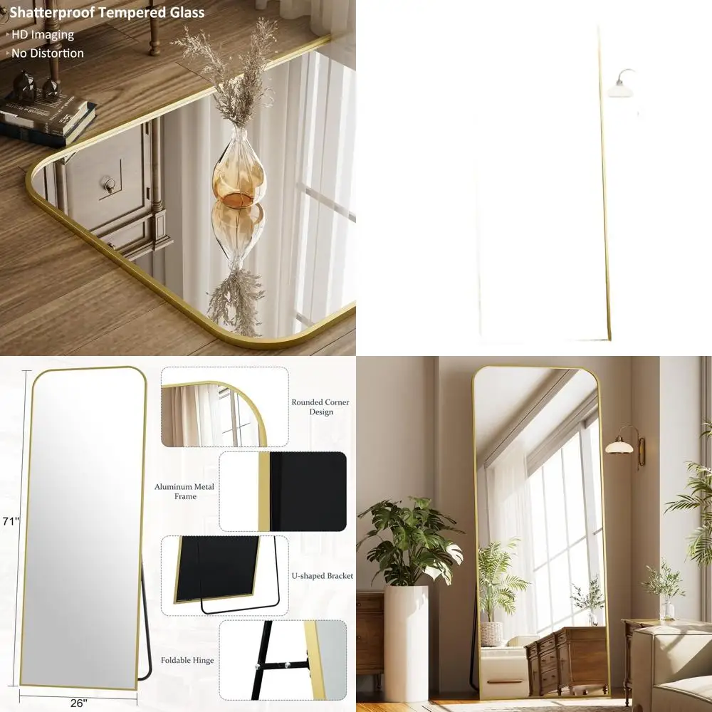 

Arched Floor Standing Mirror, 71x26, Large Body Mirror with Stand, Suitable for Bedroom or Living Room, Gold