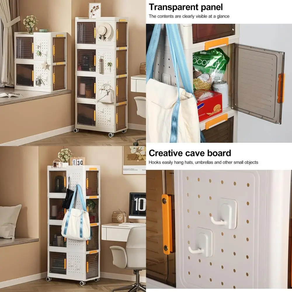 

Расширяемая 4-уровневая система хранения с колесами, складные пластиковые контейнеры-органайзеры