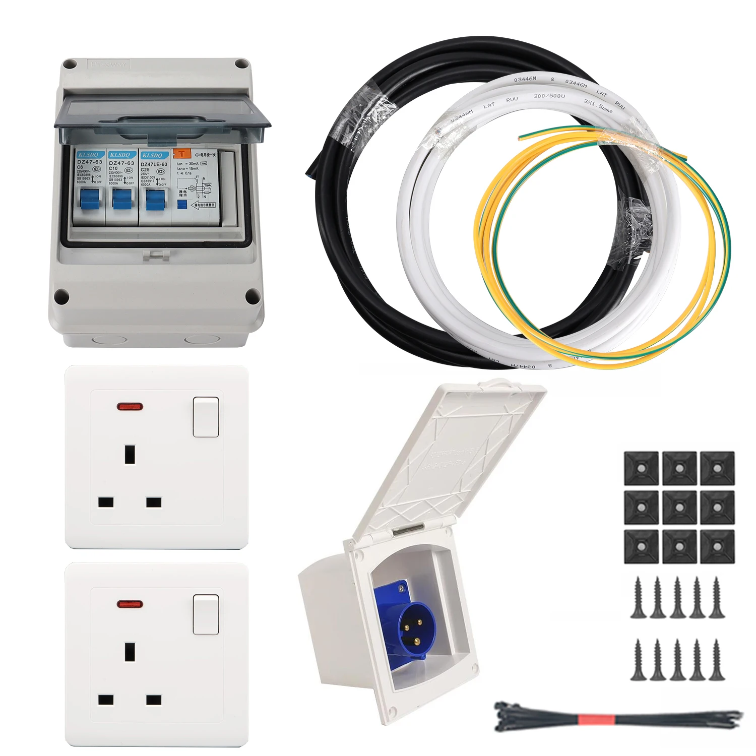 Instalación de gancho eléctrico de red RV 240V, toma de carga de pieza de energía eléctrica de tres pines para conversión de autocaravana y autocaravana