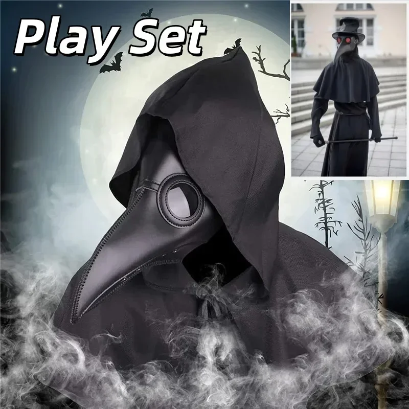CosplayHalloween Adult Cosplay Costume Death Cloak Medieval Hooded Cape Movie Bird Mask Party Clothes Festival Gift