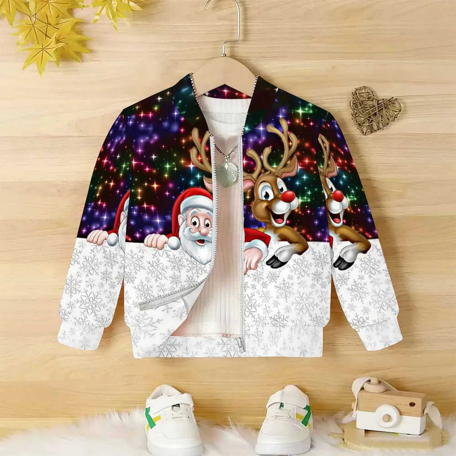 Autumn Baseball Uniform Winter Zippered Long Sleeve Girls Printed Coats Fashion Clothes Everyday Wear Kids Christmas Tops